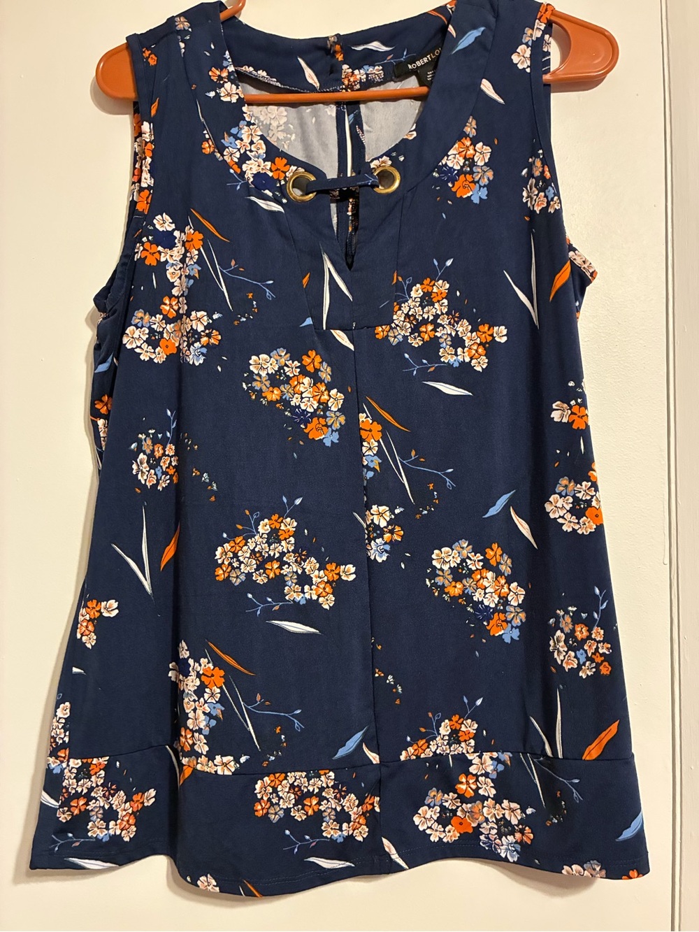 Robert Louis Navy Floral Sleeveless Eyelet Top
